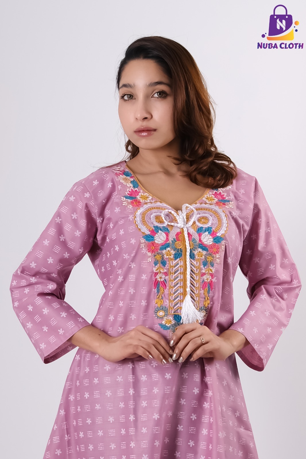 Nuba Cloth "Mauve Harmony" Tasselled Soft Cotton Kurti